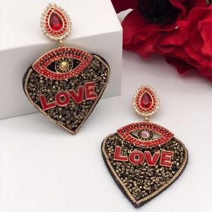 BEADED HEART EVIL EYE EARRINGS